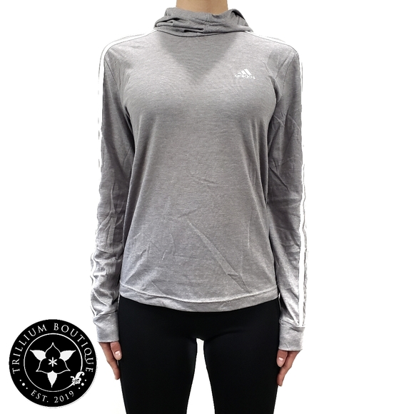 Adidas Climalite Women's Jersey Hoodie Light Gray Adidas Iconic Stripes & Logo - Picture 2 of 6